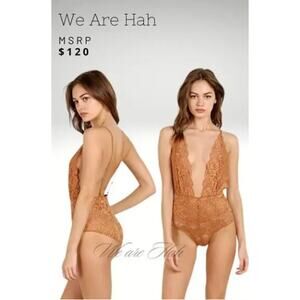 NWT We are HAH x Free People Comin' In HAHt Lace Bodysuit Brown Sugar | Size S